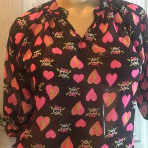 Pink Skull Blouse Girls Large